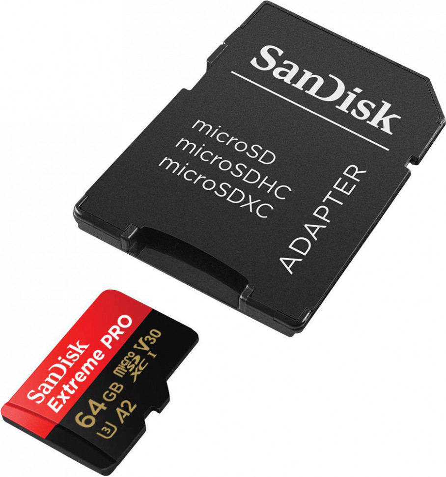 SanDisk microSDXC Extreme Pro V30 64GB C10 UHS-I U3 + SD адаптер (SDSQXCY-064G-GN6MA)
