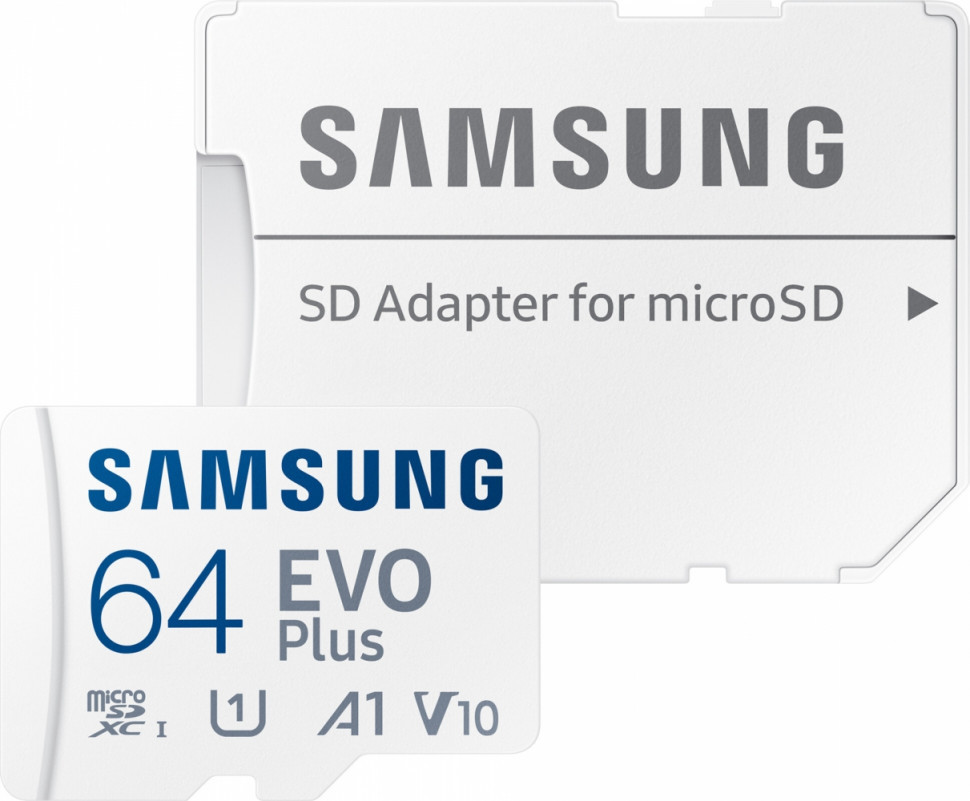 Карта памяти Samsung 64GB microSDXC Class 10 UHS-I U1 V10 A1 EVO Plus + SD Adapter (MB-MC64KA/RU)