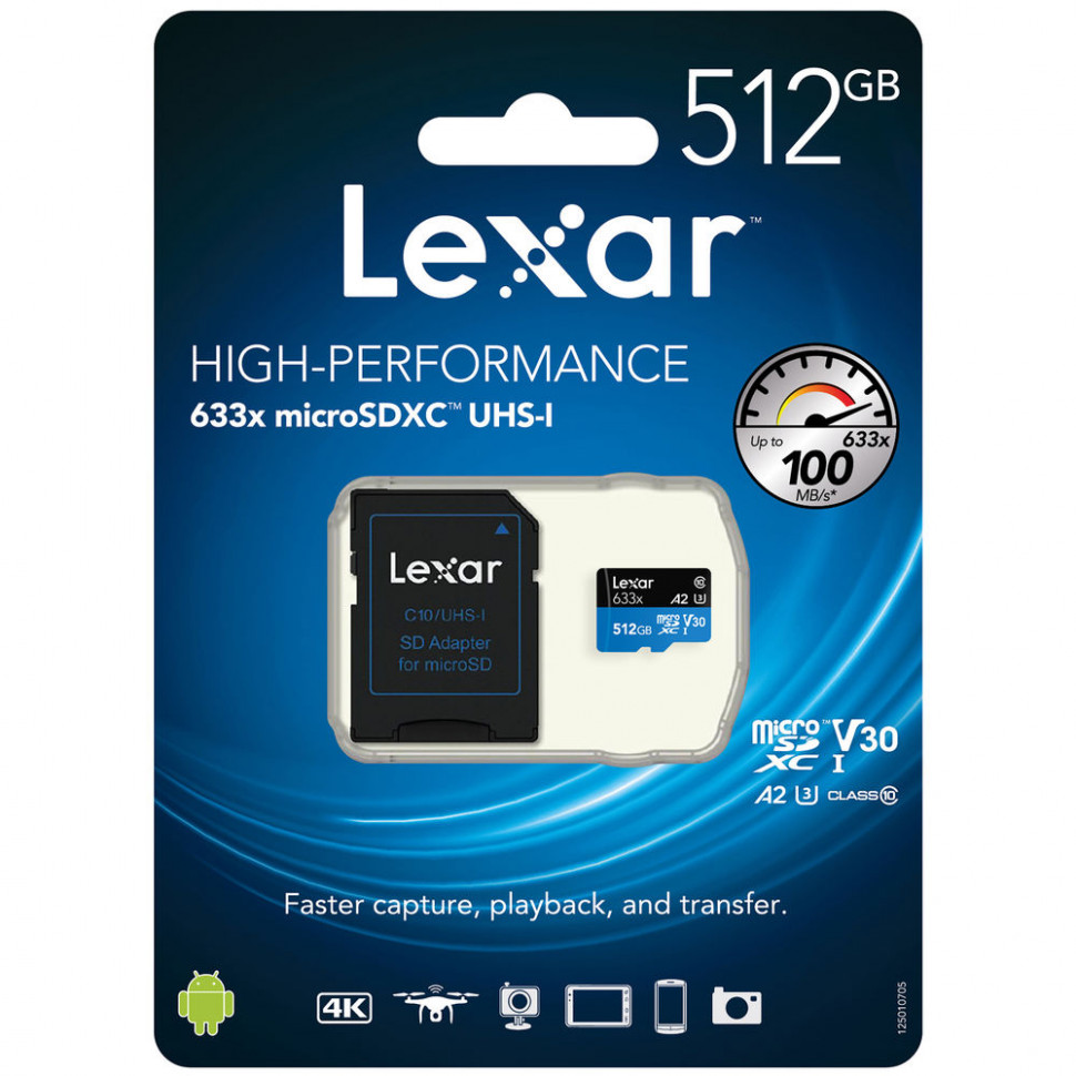 Карта памяти Lexar microSDXC 512GB High-Performance 633x UHS-I + SD-Адаптер (LSDMI512BBNL633A)