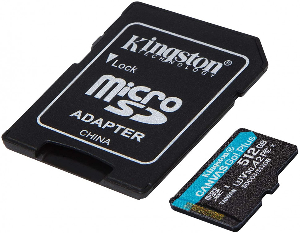 Карта памяти Kingston 512GB microSDXC C10 UHS-I U3 A2 R170/W90MB/s + SD адаптер (SDCG3/512GB)
