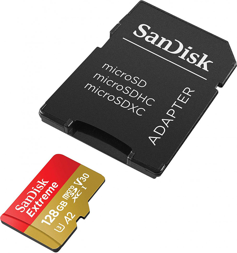Карта памяти SanDisk 128GB Extreme microSDXC UHS-I + SD адаптер (SDSQXA1-128G-GN6AA)
