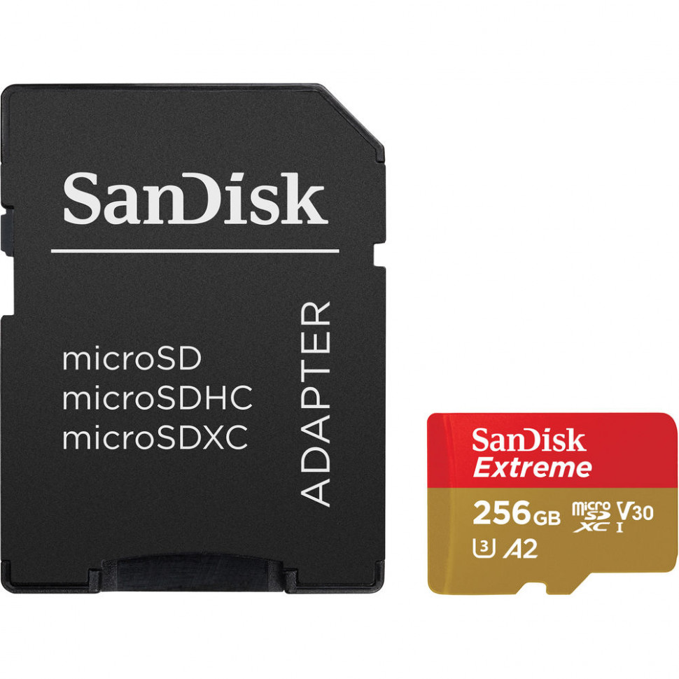 Карта памяти SanDisk 256GB Extreme microSDXC UHS-I + SD-Адаптер (SDSQXA1-256G-AN6MA)