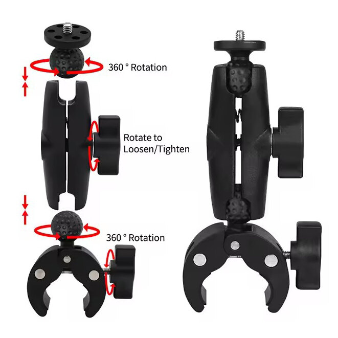Шарнирное крепление-щипцы на трубу MSCAM Motorcycle Clip Bracket S для екшн-камер GOPRO, SJCAM, DJI, INSTA360